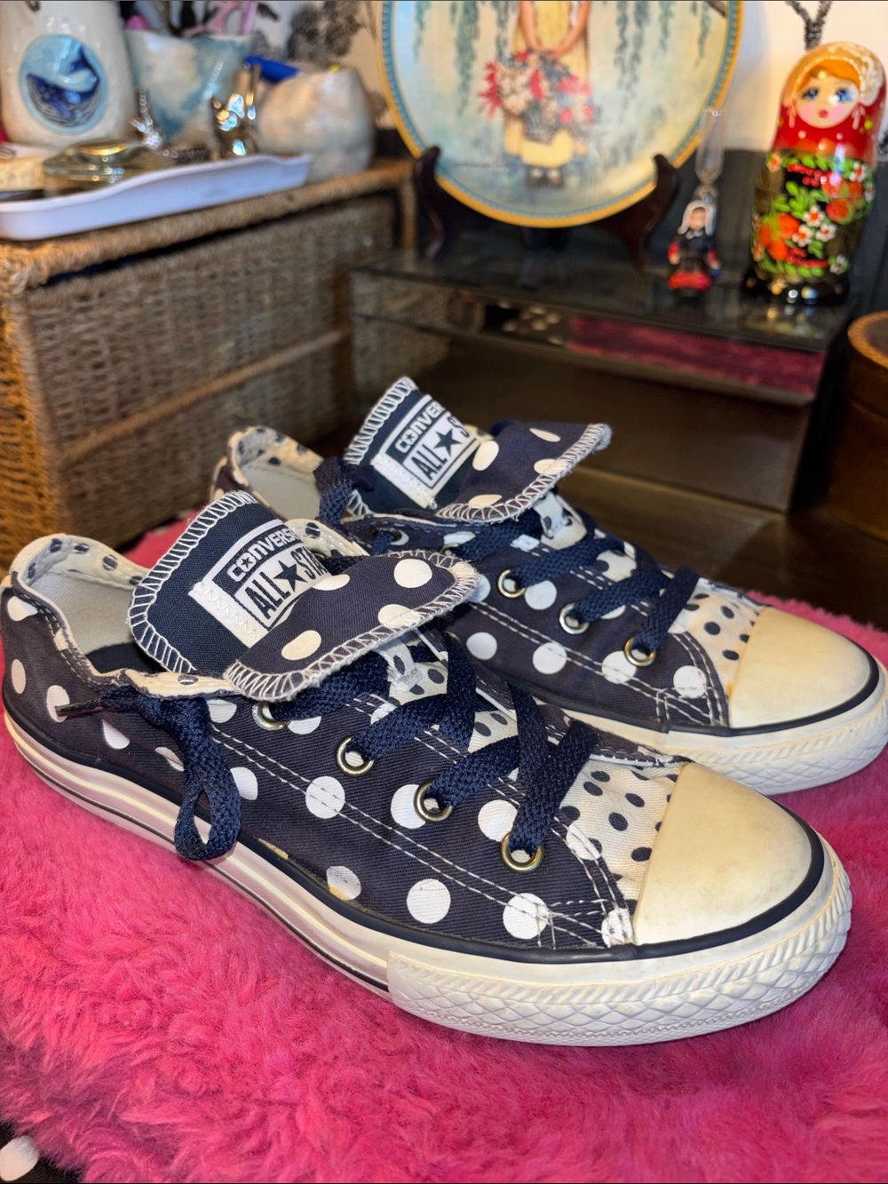 EUC Converse Chuck Taylor All Star Double Tongue Low Top Sneakers in a navy blue